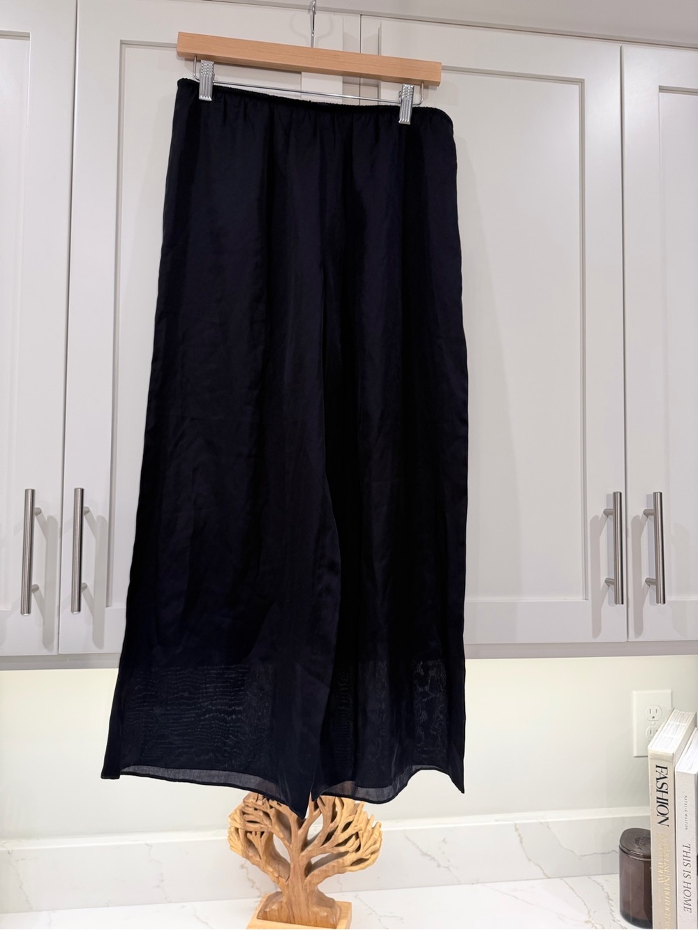 Vince Navy Silk Cotton Blend Wide Leg Pull-On Pants - Picture 2 of 6